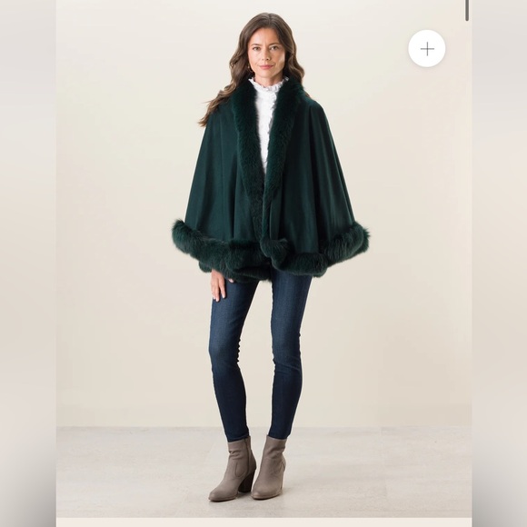 Sofia Cashmere Cervinia Fox Fur Trimmed Burgundy Garnet Red Cape - Petite Length - Picture 12 of 13